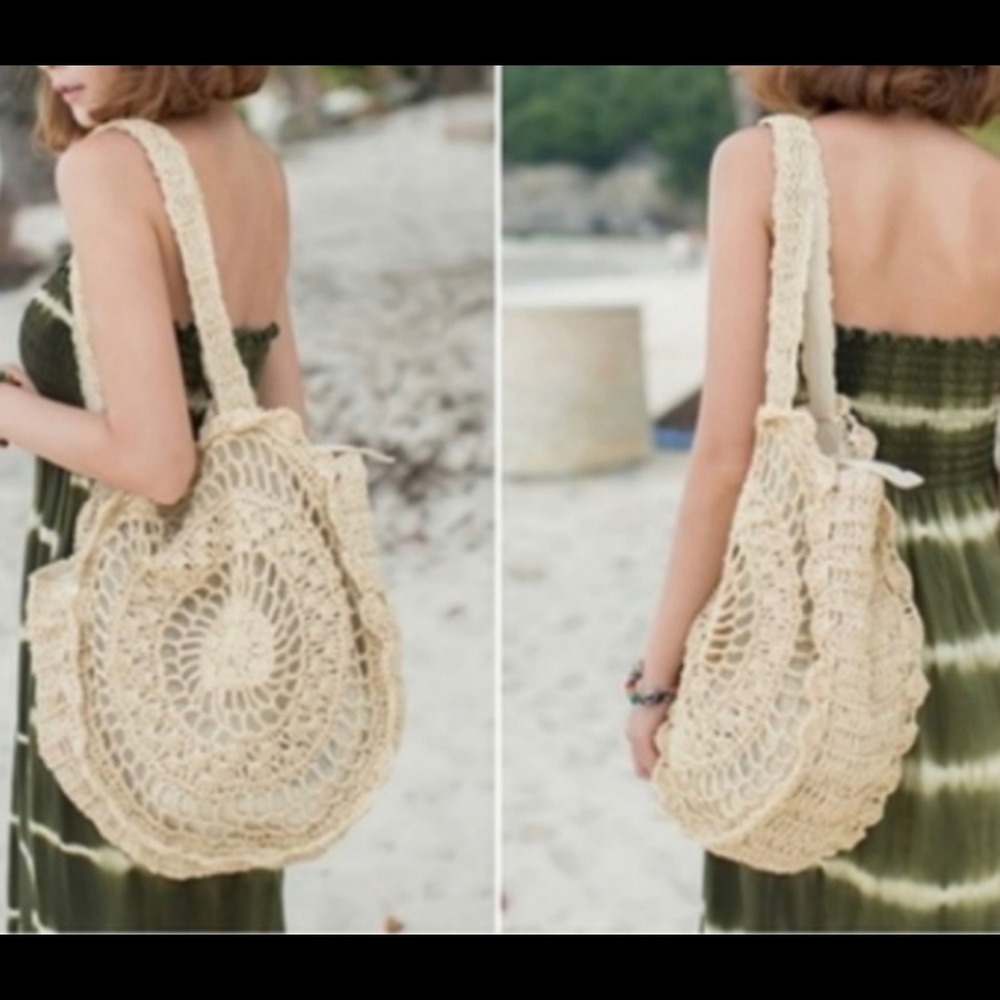 BOHO Natural straw weave beach tote shoulder bag